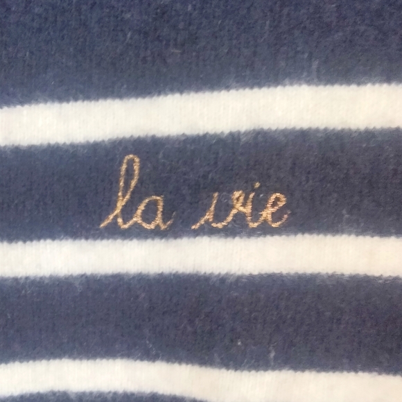 Mason Labiche Blue and White 100% Merino Wool Crew Neck Sweater - Picture 2 of 5